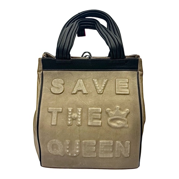 Save The Queen Tan Leather Tote Bag Made In  Italy Strap Handle 13.5x15 Vintage - Picture 1 of 10
